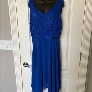 Elegant Blue Lace High-Low Dress